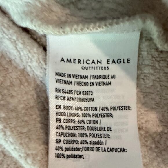 American Eagle Cream Sweatshirt with Fleece Lined Hood, Size S - Picture 5 of 6
